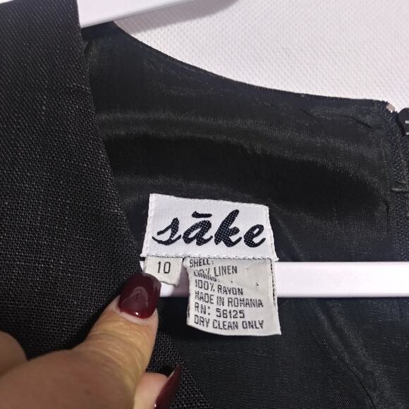 Sake Black Linen Sleeveless Dress Pleated Button Front Career Size 10 - Picture 6 of 10